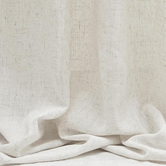 MYSKY HOME Sheer Curtains 63 Inch Length for Bedroom, Window Curtain Panels Light Filtering Privacy Protect Drapes Set, Boho Farmhouse Style Texture Soft Touch, 50" x 63", Linen, 2 Panels