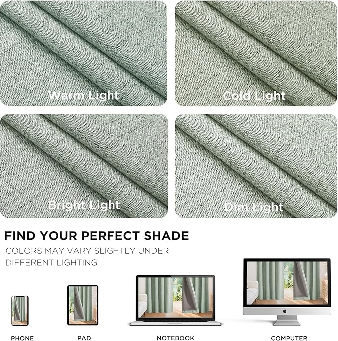 Joydeco Blackout Curtains for Bedroom - 100% Light Blocking 2 Panels Sage Green Drapes 37" W x 96" L, Thermal Insulated Room Darkening Curtains, Linen Textured for Living Room, Rod Pocket & Back Tabs