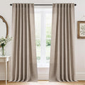 RYB HOME Linen Sheer Curtains and Drapes for Living Room and Dining Room 90 inches Length, Breathable Back Tab/Rod Pocket Semi Sheer Curtains, Oatmeal, W 52 x L 90 inches, 2 Panels Set