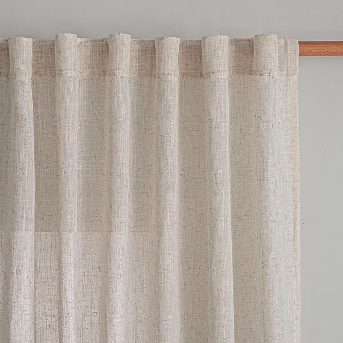 MYSKY HOME Linen Curtains for Living Room 96 Inches Long, Semi Sheer Curtains & Drapes 2 Panels Set Natural Floor to Ceiling Curtain Farmhouse Country Home Decor for Sliding Glass Door, 50" Wide