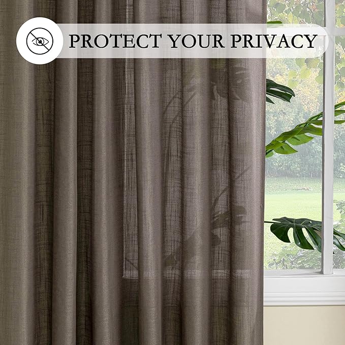 MYSKY HOME French Door Curtains for Closet Doorways, 72 Inches Long Dark Brown Semi Sheer Drapes Light Filtering Curtain Panels Elegant Look for Classroom/Guestroom Windows, 50" x 72", 2 PCs