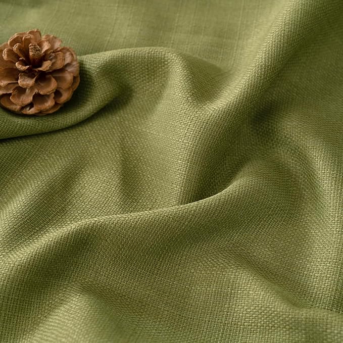 LAMIT Moss Green Linen Curtains for Living Room, 84 Inch Faux Linen Textured Privacy Drapes Grommet Boho Window Panels for Farmhouse/Bedroom, Set of 2 Panels, 38 x 84 Inch