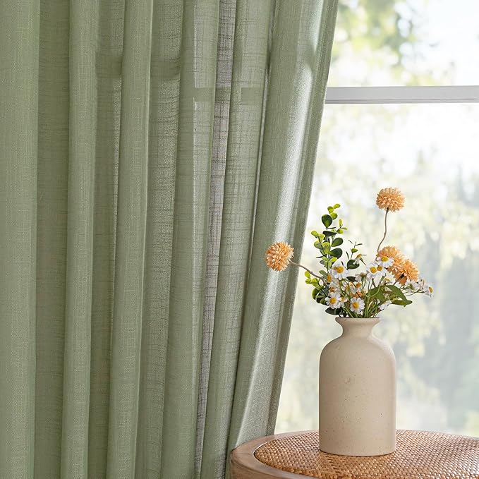 MYSKY HOME French Door Curtains for Closet Doorways, 72 Inches Long Sage Green Semi Sheer Drapes Light Filtering Curtain Panels Elegant Look for Classroom/Guestroom Windows, 50" x 72", 2 PCs