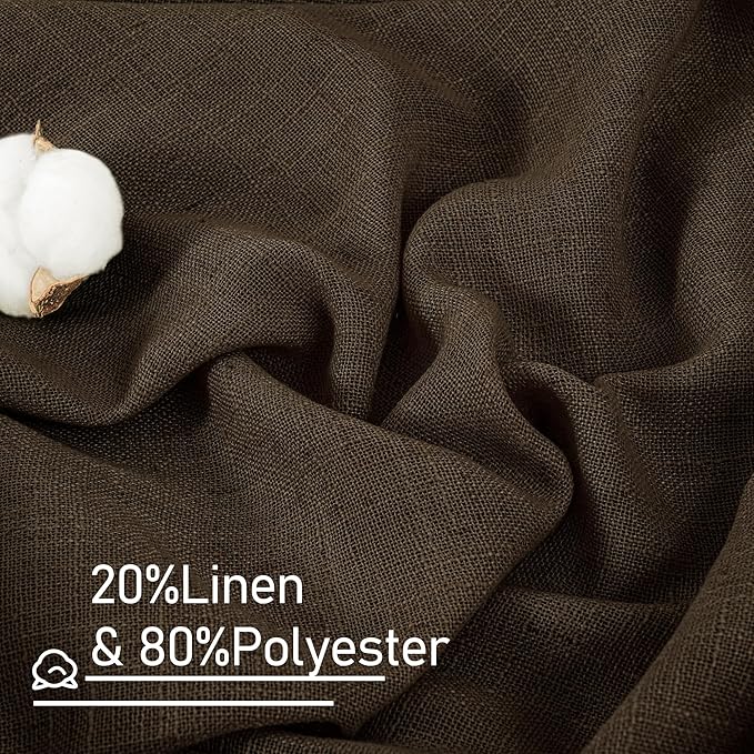 LAMIT Linen Curtains 30 Inch Length for Cafe, Semi Sheer Light Filtering Panels Back Tab and Rod Pocket Neutral Drapes for Basement/Window/Loft Room, Dark Brown, 2 Panels, 34 x 30 Inch