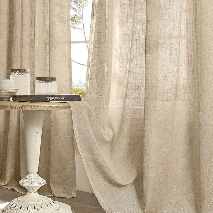 LAMIT Brown Linen Curtains 72 inches Long for Bedroom, Soft Thick Semi Sheer Light Filtering Bronze Grommet Window Treatments Burlap Drapes for Living Room, 2 Panels Set, 52 x 72 Inch