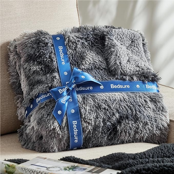 Bedsure GentleSoft Fluffy King Size Blanket for Bed, Faux Fur Fuzzy Minky Couture Warm Blanket for Winter, Thick Plush Sherpa Fleece Oversized Winter Bedding Cozy Gifts for Room, 108x90, Tie Dye Grey