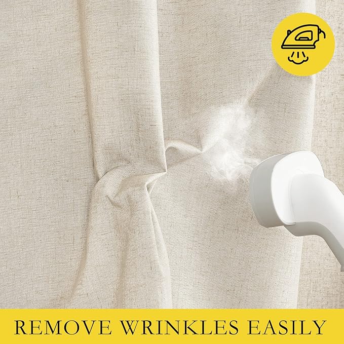 NICETOWN 100% Absolutely Blackout Linen Curtains with Thermal Insulated White Liner, Beige, W62, 2 Pieces, Noise Reducing Textured Linen Look Curtains for Windows 108 inch Length for Classroom