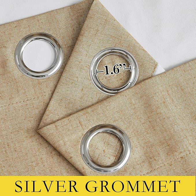 NICETOWN 100% Absolutely Blackout Linen Curtains with Thermal Insulated White Liner, Camel, 42" Wide by 45" Long, 2 Pieces, Linen Blend Window Drapes Privacy Window Treatments for Bedroom/Kids Room