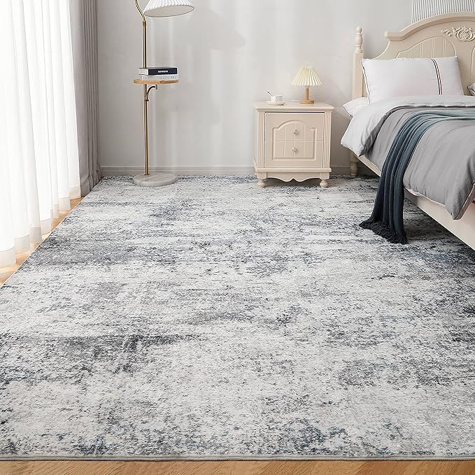 8x10 Area Rugs for Living Room Rug Washable: Abstract Large Rug for Dining Room Bedroom Carpet Non Slip 8 by 10 Indoor Modern Nursery Home Office Blue Grey